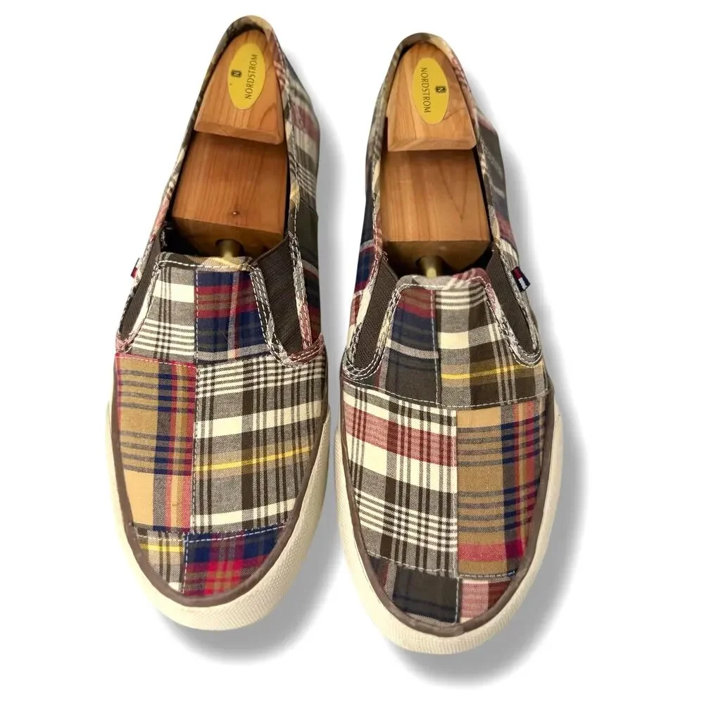 Tommy Hilfiger Patchwork Madras Plaid Slip On Sneakers Mens 10.5 Prep Coastal